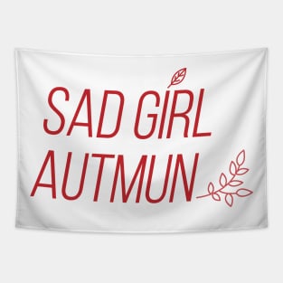 Sad Girl Autumn in Red Tapestry