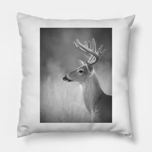 White-tailed deer in Black and White Pillow