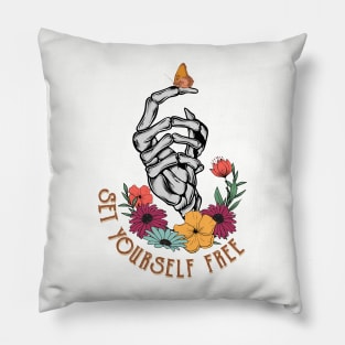 Set yourself free floral skeleton Pillow