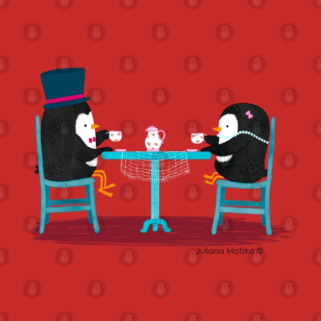 Two Penguins drinking tea on a date by thepenguinsfamily