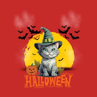 Happy Hallo Thanksmas Cute Cat Wearing Santa Hat Pumpkin Turkey Gift T-Shirt