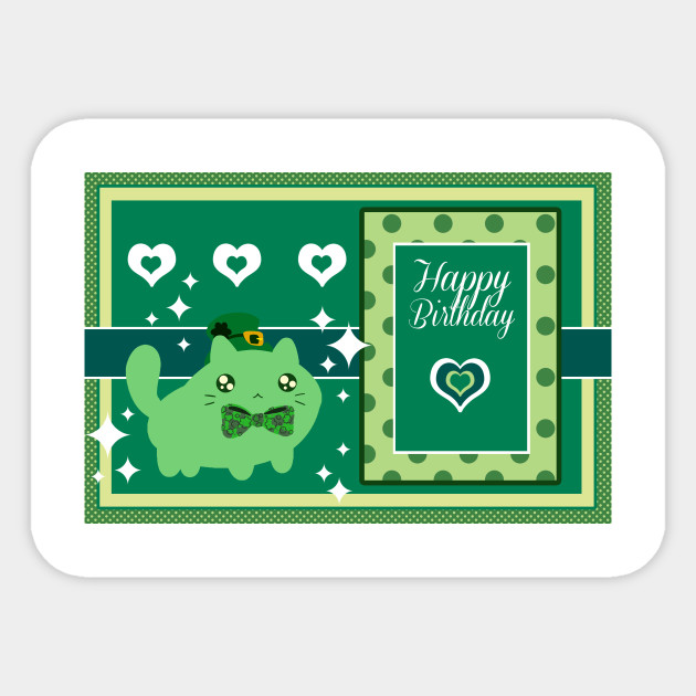 Happy Birthday Lucky Green Cat Cat Sticker Teepublic