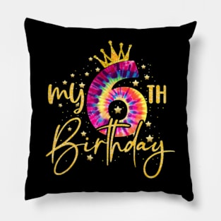 My 6Th Birthday Colorful Tie Dye Number 6 Year Old Girls Kid Pillow