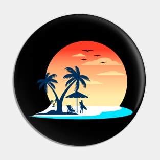 Beach Man Cool Summer Holliday Sun Set And Palm Trees Pin