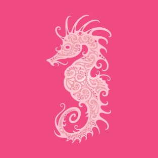 Intricate Pink Tribal Seahorse Design T-Shirt