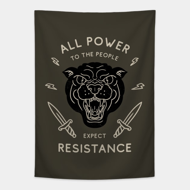 Black Panther Party - All Power to the People - Expect Resistance | Black Owned BLM Black Lives Matter| Black Panthers | Original Art Pillowcase | Tattoo Style Logo | Design for Dark Tees Tapestry by anycolordesigns