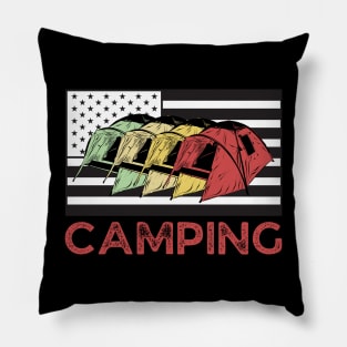 Camping Team Vintage American Flag Pillow