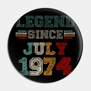 49 Years Old Legend Since July 1974 49th Birthday Pin