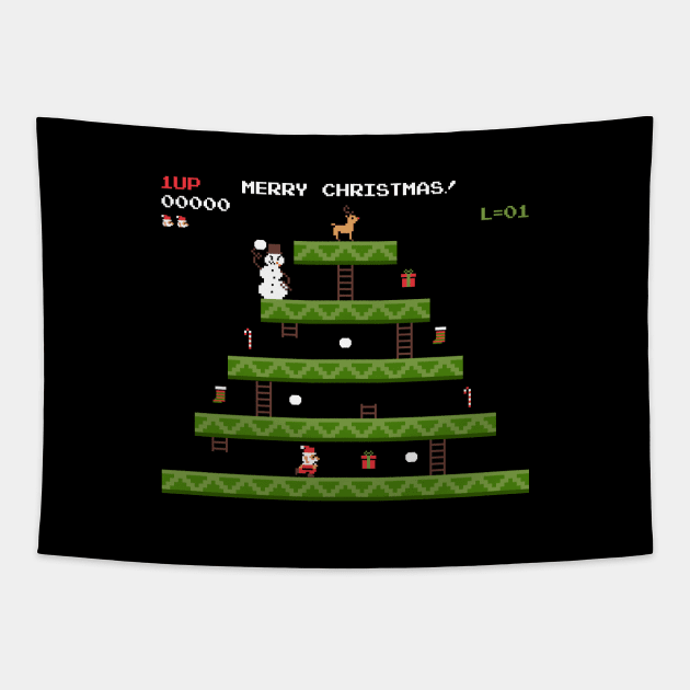 merry christmas retro pixel video game Tapestry by walterorlandi