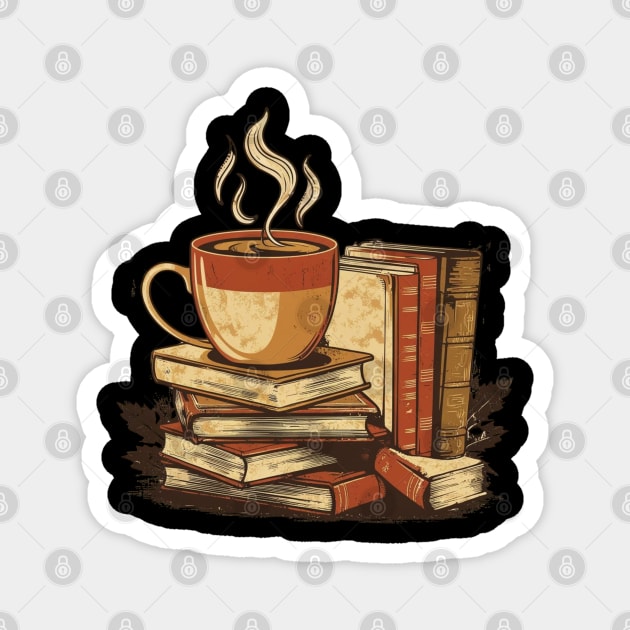 vintage Still Life Coffee and Books Magnet by SR8891