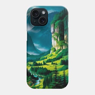 Misty Valley with Lush, Green Pine Forest Phone Case