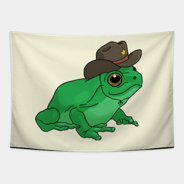 Cute Frog with Cowboy Hat Sheriff, Kawaii Cottagecore Froggy, and Teen Pastel Chubby Cowgirl Toad Tapestry by Ministry Of Frogs