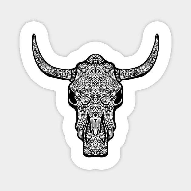 Bull skull zentangle style illustration Magnet by JDawnInk