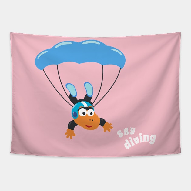 cartoon illustration of skydiving with litlle dinosaur Tapestry by KIDS APPAREL