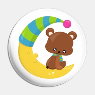 Cute Bear, Bear On The Moon, Bear With Scarf Pin