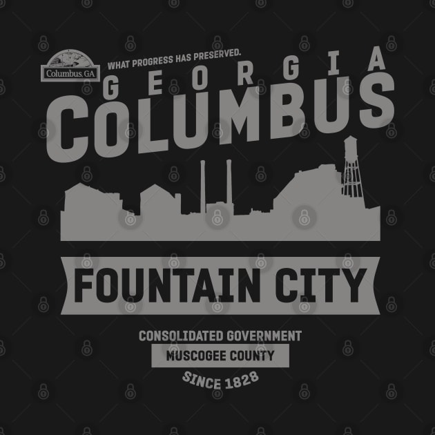 Columbus Georgia Downtown City Skyline Silhouette On The Riverwalk Typography Design by JakeRhodes