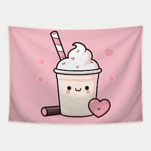 Kawaii Strawberry and Vanilla Ice Cream with Hearts | Cute Kawaii Food Art Tapestry