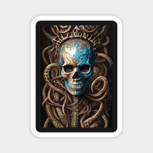 Blue and Gold Skull | Skull and Tentacles Artwork | Armored Skull | Dystopian Skull | Warrior Skull Magnet