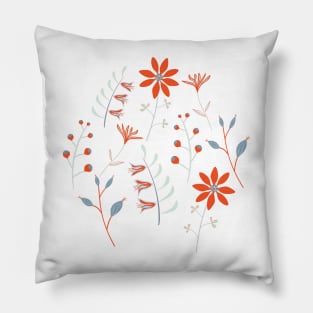 Blue Orange Boho Floral Pattern Pillow