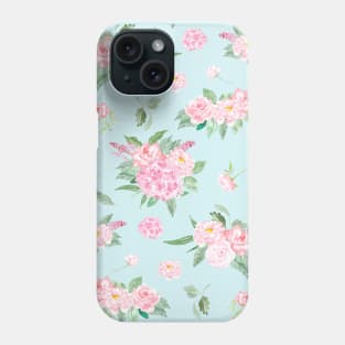 Watercolor Pink Roses Pattern On Blue Classic Phone Case