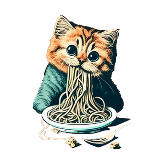 CAT EATING SPAGHETTI by TheABStore