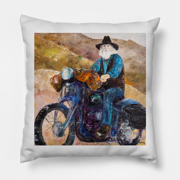 Count Lev Nikolayevich Sets Off On a Motorcycle Trip Across The USA Pillow by NataliaShchip