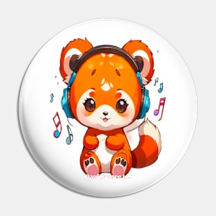 Kawaii Chibi RedPanda Listening to Kpop Music PanfurWare LLC Pin