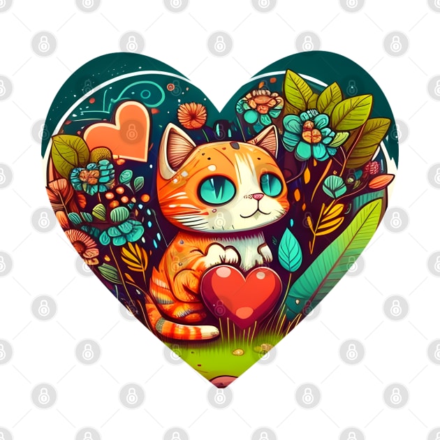 Bright Eyed Orange Cat With Big Heart In The Garden - Funny Cats by Felix Rivera
