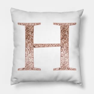 H rose gold glitter monogram letter Pillow