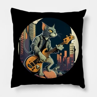 Alone Cool Cat Play Guitar Bass - Love Cats Pillow