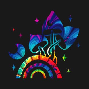 Three Magic Mushrooms on a Rainbow T-Shirt