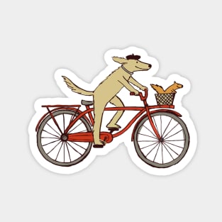 Cycling Dog with Squirrel Friend | Whimsical Animal Art Magnet