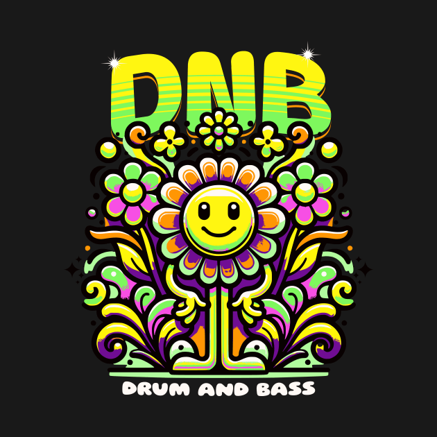 DNB - Floral Smiley Vibes (Lime/orange) by DISCOTHREADZ 