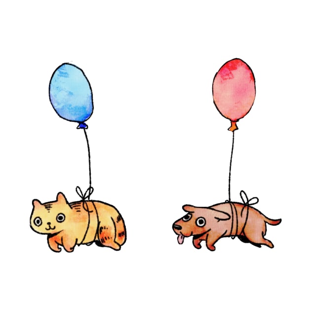 Cat and Dog Balloon by KadyIllustrates