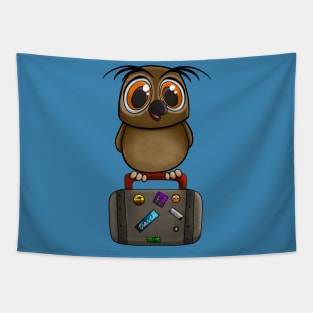Happy Owl Ready to Travel and Go On a Trip Tapestry