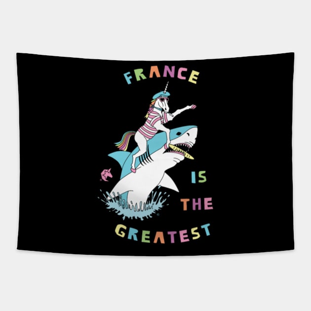 France Is The Greatest Unicorn Riding Shark Tapestry by Xizin Gao