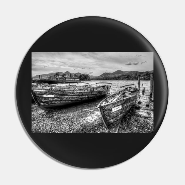 Black And White Derwentwater Wooden Rowing Boats Pin by tommysphotos