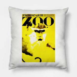 Visit The ZOO Warsaw Poland Monkey Advertising Vintage Pillow