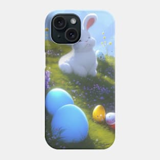 Fluffy Easterbunny with eggs on a hill Phone Case