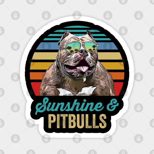 Sunshine Pitbulls Dog Retro Sunset Beach Vibe Magnet by TheBeardComic