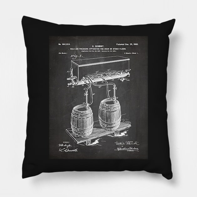 Beer Keg Patent - Home Brewer Craft Beer Art - Black Chalkboard Pillow by patentpress