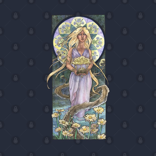 Lady of April with Bonsai and Daisies Mucha Inspired Birthstone Series by angelasasser