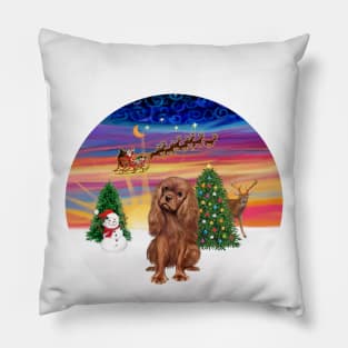 Santa Takes Off into the Sunset as his Ruby Cavalier King Charles Watches Pillow