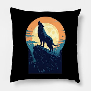 Full Moon Midnight Lone Aplha Black Dire Wolf Pillow