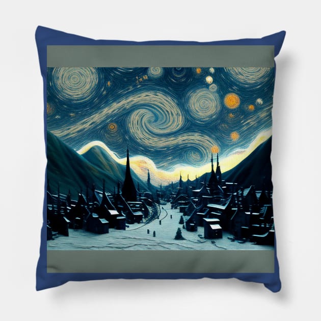 Starry Night Over Hogsmeade Village Pillow by Grassroots Green