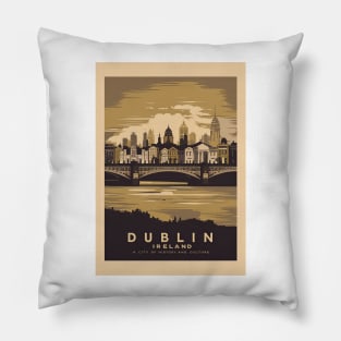 Vintage Retro Dublin Cityscape Art Sticker Pillow
