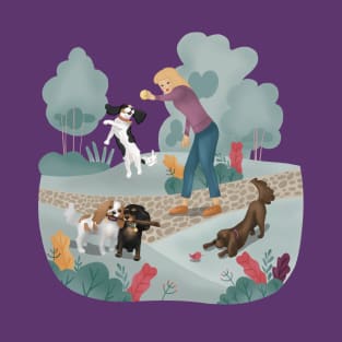 Four Whimsical Cavalier King Charles Spaniels Playing T-Shirt