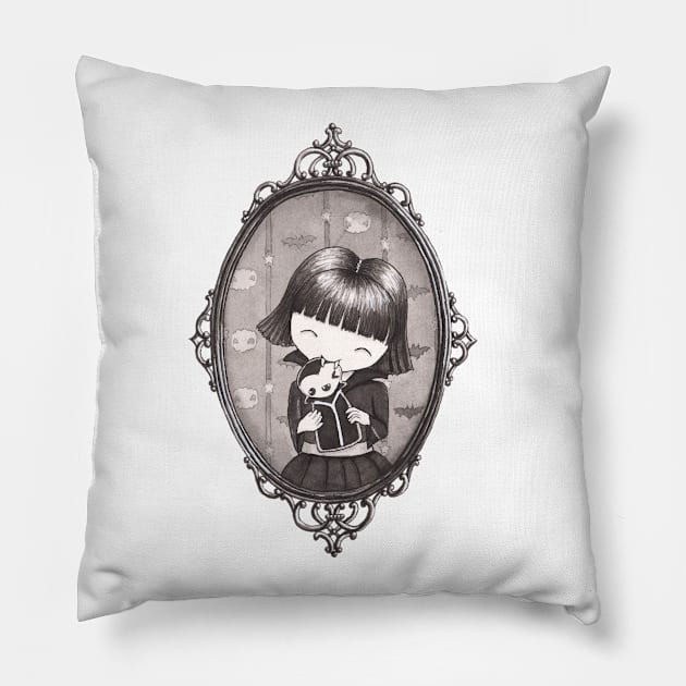 Little Vampire Girl baking Cookies Pillow by Marcies Art Place