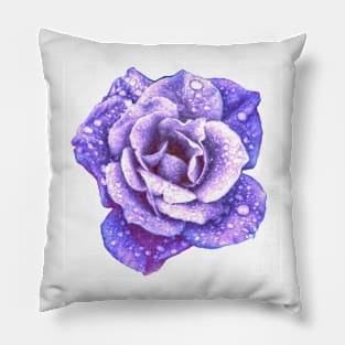 Midnight Purple Rose with Raindrops Pillow