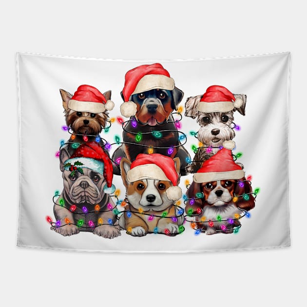 Kawaii Puppy Dogs Family Christmas Photo Tapestry by Etopix